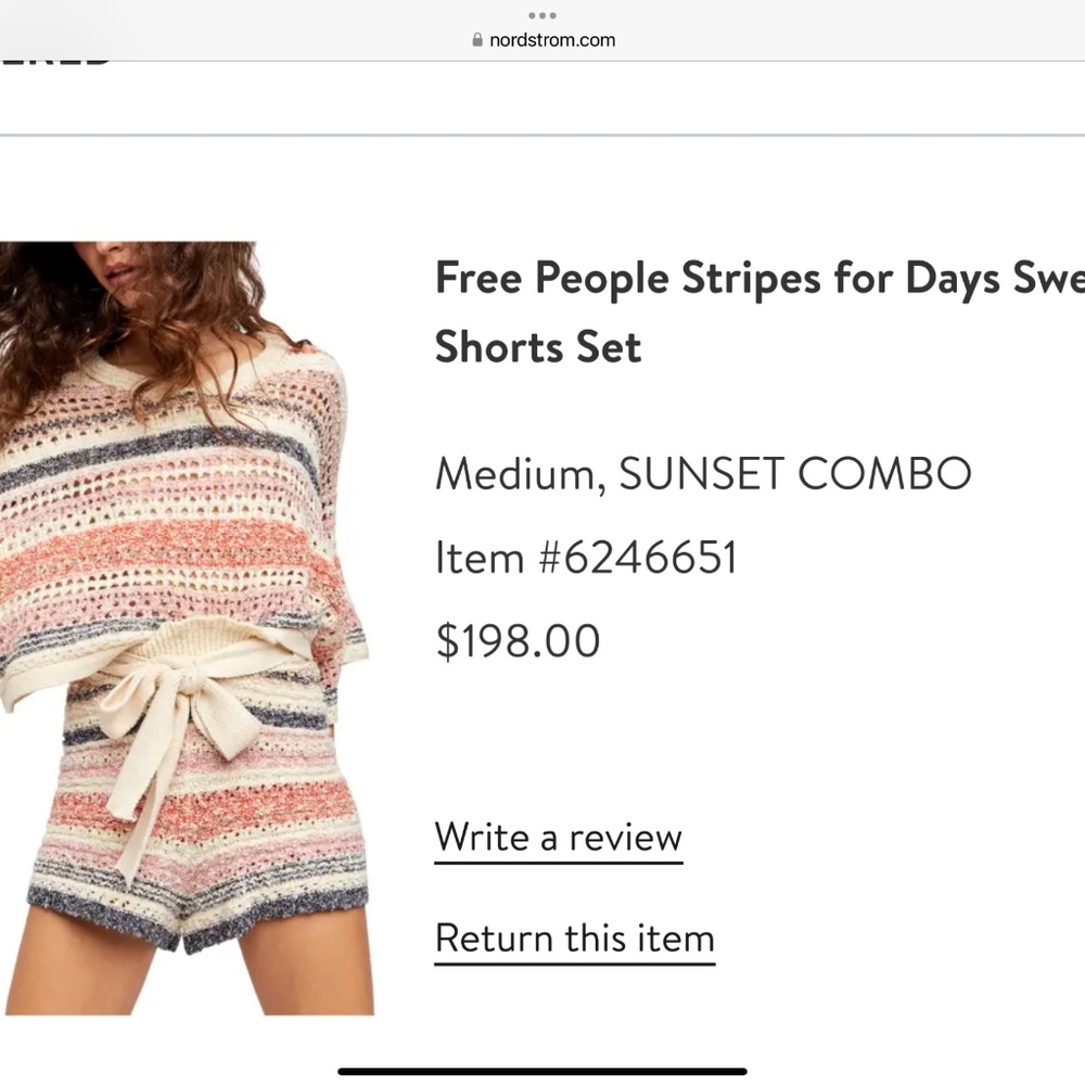 Free People Stripes For Days Knit Matching Sweater and Shorts Set Size Medium